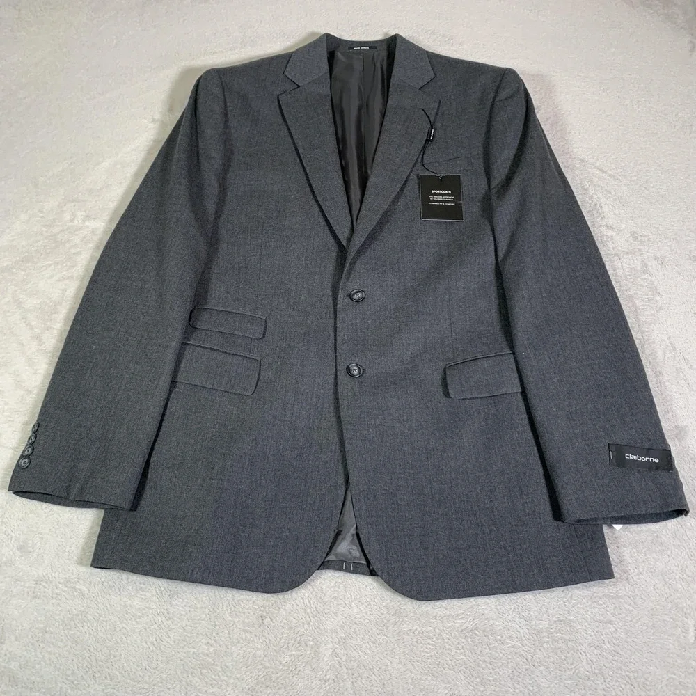 Claiborne Blazer‎ Mens 42L Gray Wool Blend Sport Coat Jacket Two Button NEW